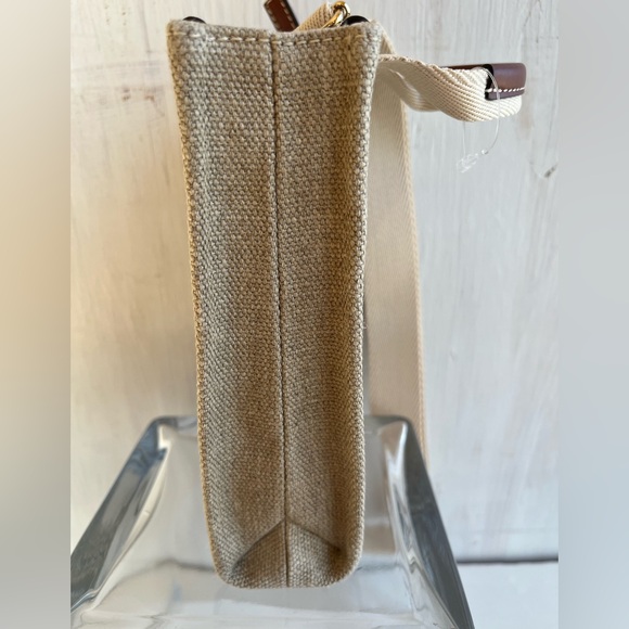 Chloé Mini Woody Linen Canvas North/South Tote- White-Brown - Picture 7 of 15